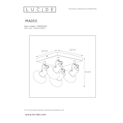 lafabryka.pl Plafon MADEE 4xE14 Black 17993/14/30 Lucide